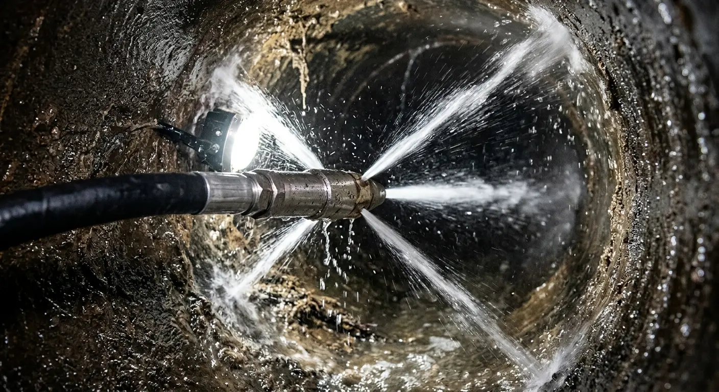 High-pressure hydro jetting nozzle cleaning sewer pipe for Storm Drain Cleaning in Richton Park